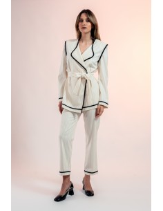 Striped Blazer with Belt